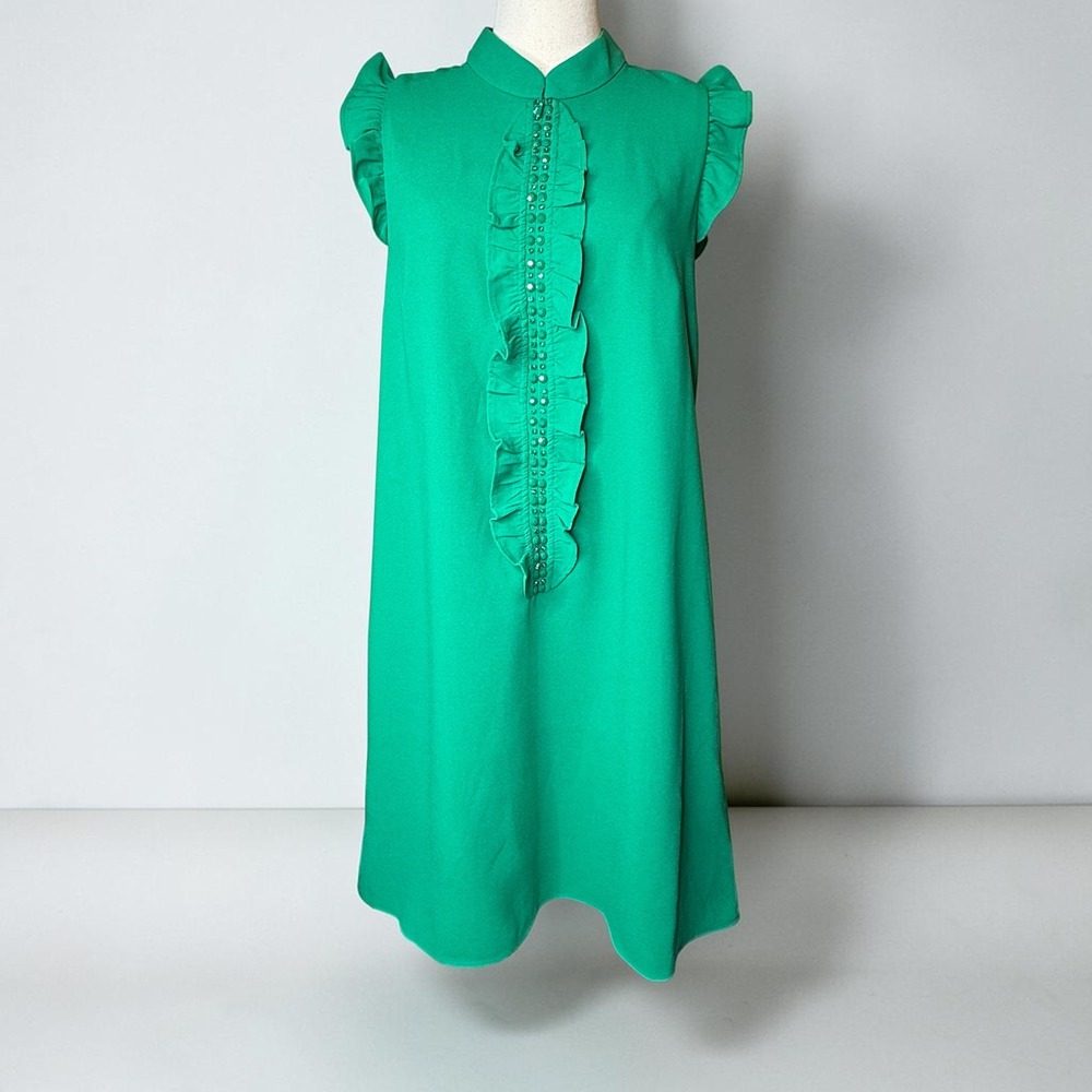 Lilly Pulitzer Adalee Shift Dress Ruffle Beaded Preppy Resort Wear Green Size 8 - Picture 2 of 8
